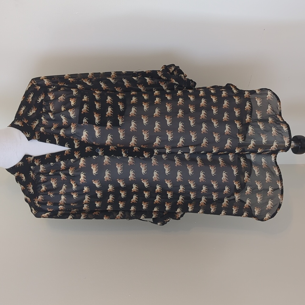 Pleione sheer black horse tunic shirt